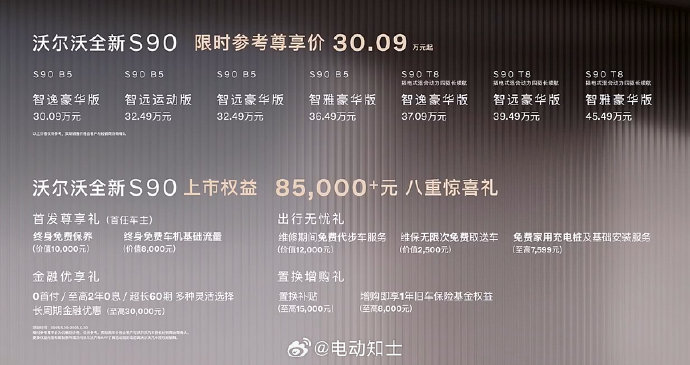 沃尔沃刚刚发布了新S90,起售价30.09万元起